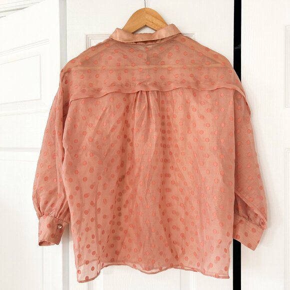 Vero Moda Classic Sheer Peach Polka Dot Blouse Jewel Button Medium - Picture 5 of 5